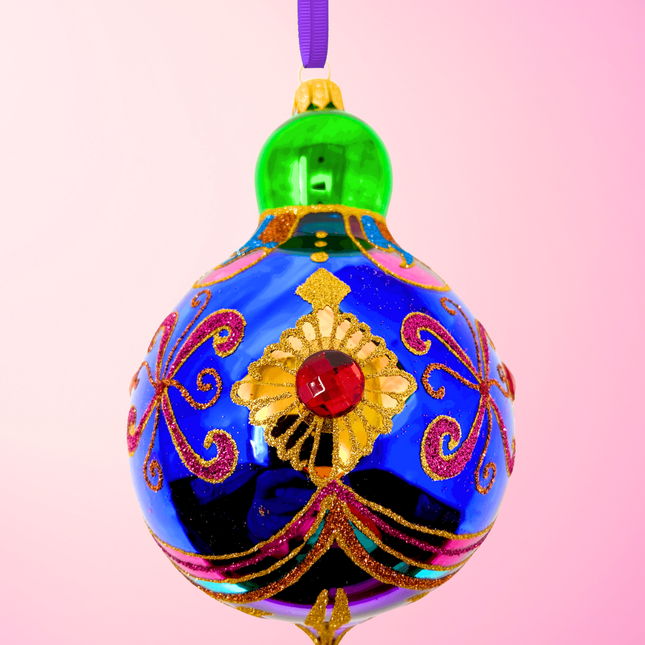 Sapphire Sparkling Gem Glass Christmas Bauble