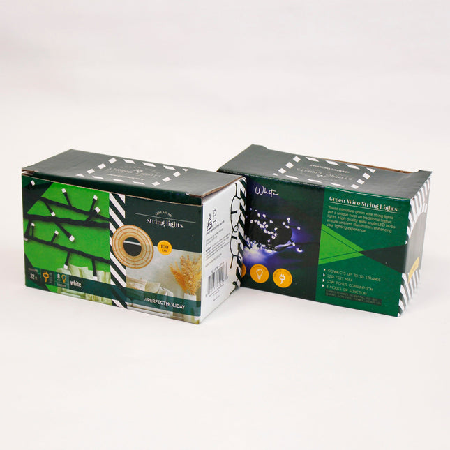 100 LED Green Wire String Light with connector - White