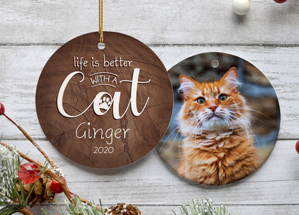 decorative personalized 'life is better with a cat' christmas ornament – Christmas ornament, holiday tree decoration or gift