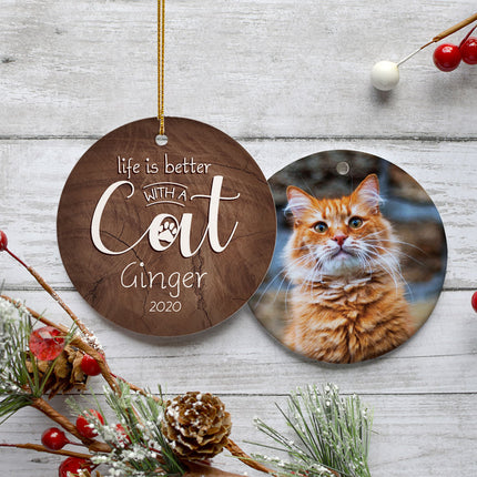 decorative personalized 'life is better with a cat' christmas ornament – Christmas ornament, holiday tree decoration or gift