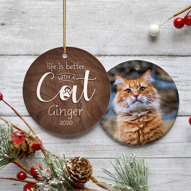 decorative personalized 'life is better with a cat' christmas ornament – Christmas ornament, holiday tree decoration or gift