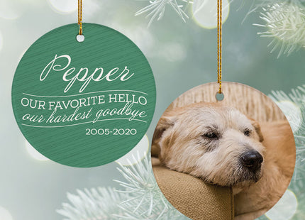 custom personalized 'our favorite hello, hardest goodbye' dog christmas ornament – Christmas ornament, holiday tree decoratio