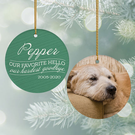 custom personalized 'our favorite hello, hardest goodbye' dog christmas ornament – Christmas ornament, holiday tree decoratio