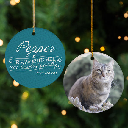 custom personalized 'our favorite hello, hardest goodbye' cat christmas ornament – Christmas ornament, holiday tree decoratio