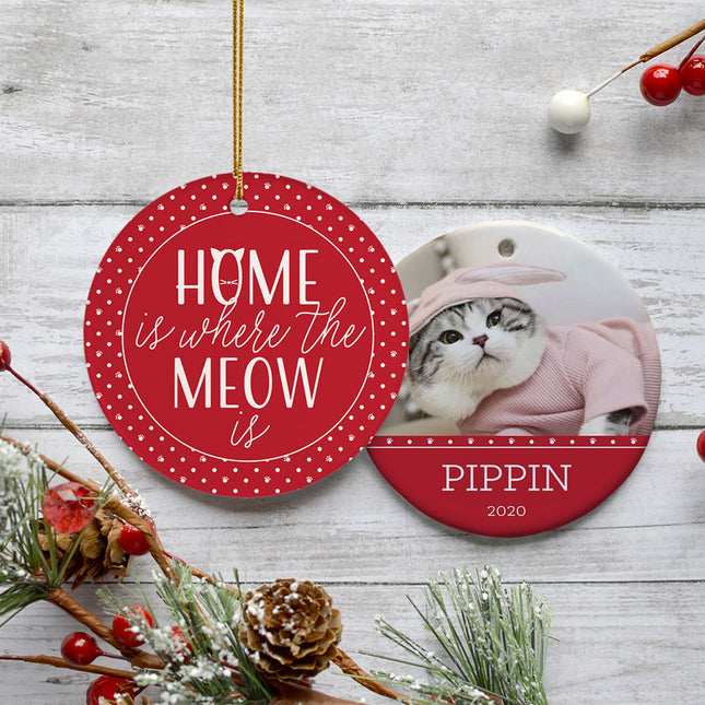 engraved personalized 'home is where the meow is' christmas ornament – Christmas ornament, holiday tree decoration or gift
