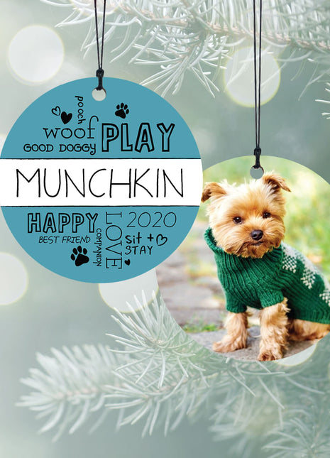 "Pet Word Play - Blue" Personalized Wood Ornament - ORNAMENT SHOP EXCLUSIVE