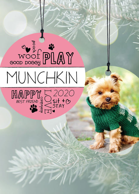 "Pet Word Play - Pink" Personalized Wood Ornament - ORNAMENT SHOP EXCLUSIVE