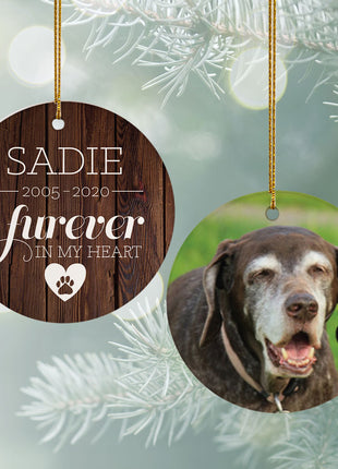"Furever In My Heart" Dog Memorial Personalized Ceramic Round Ornament - ORNAMENT EXCLUSIVE Personalized Ornament