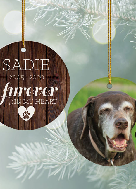 "Furever In My Heart" Dog Memorial Personalized Ceramic Round Ornament - ORNAMENT EXCLUSIVE Personalized Ornament