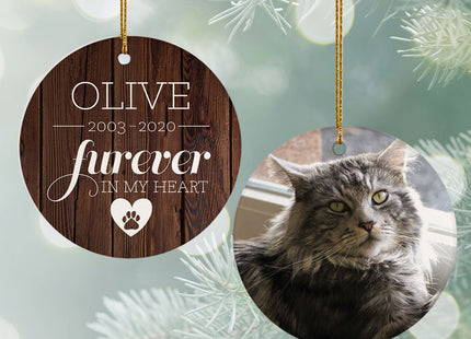 custom personalized 'furever in my heart' cat memorial christmas ornament – Christmas ornament, holiday tree decoration or gi