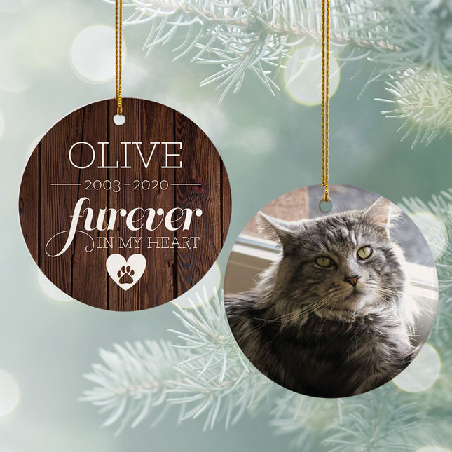 custom personalized 'furever in my heart' cat memorial christmas ornament – Christmas ornament, holiday tree decoration or gi