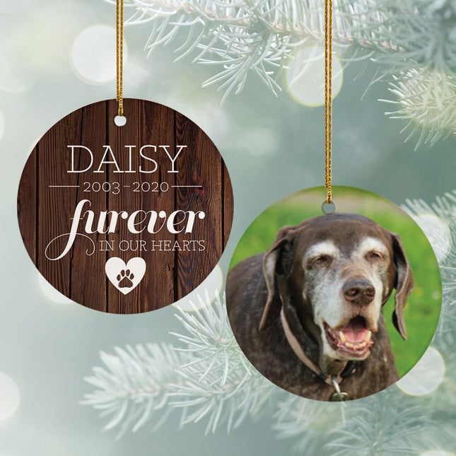 keepsake personalized 'furever in our hearts' pet memorial photo christmas ornament – Christmas ornament, holiday tree decora