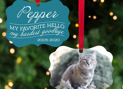 custom personalized my favorite hello, my hardest goodbye - blue cat christmas ornament – Christmas ornament, holiday tree de