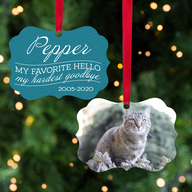 custom personalized my favorite hello, my hardest goodbye - blue cat christmas ornament – Christmas ornament, holiday tree de