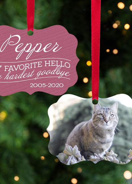 Personalized "My Favorite Hello, My Hardest Goodbye Cat" Ornament Personalized Ornament by ORNAMENT SHOP EXCLUSIVE