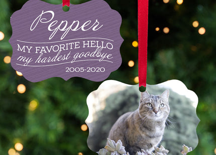 personalized personalized my favorite hello, my hardest goodbye - purple cat christmas ornament – Christmas ornament, holiday