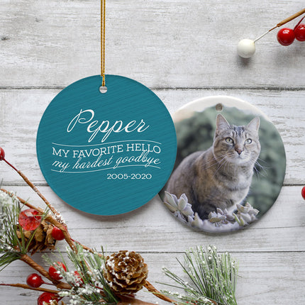 personalized personalized 'my favorite hello, hardest goodbye' cat memorial christmas ornament – Christmas ornament, holiday 
