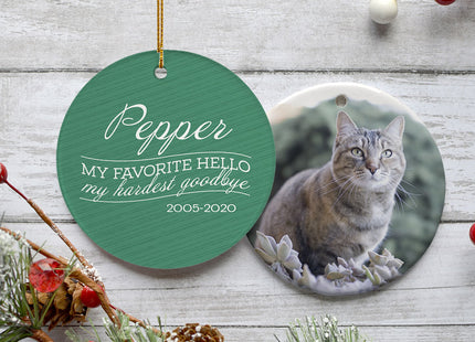 custom personalized 'my favorite hello, hardest goodbye' cat memorial christmas ornament – Christmas ornament, holiday tree d