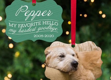 keepsake personalized my favorite hello, my hardest goodbye - green dog christmas ornament – Christmas ornament, holiday tree