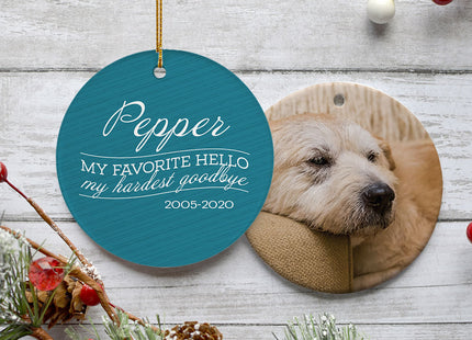 personalized personalized 'my favorite hello, hardest goodbye' dog memorial christmas ornament – Christmas ornament, holiday 