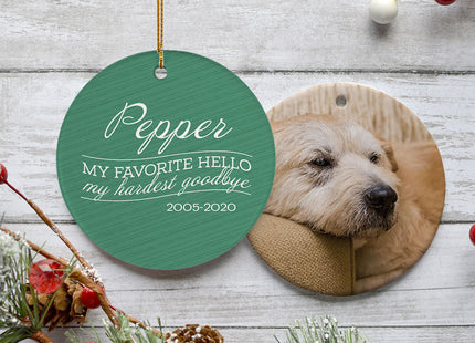 engraved personalized 'my favorite hello, hardest goodbye' dog memorial christmas ornament – Christmas ornament, holiday tree