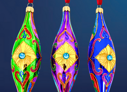 Sparkling Gem Batons Set/3 Glass Christmas Ornaments (Jewel)