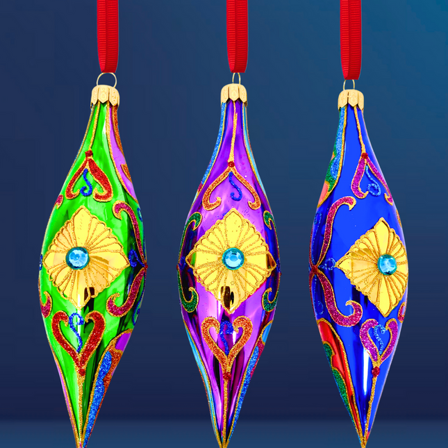 Sparkling Gem Batons Set/3 Glass Christmas Ornaments (Jewel)