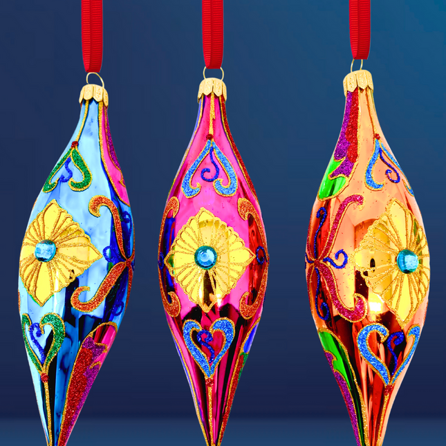 Sparkling Gem Batons Set/3 Glass Christmas Ornaments (Regal)