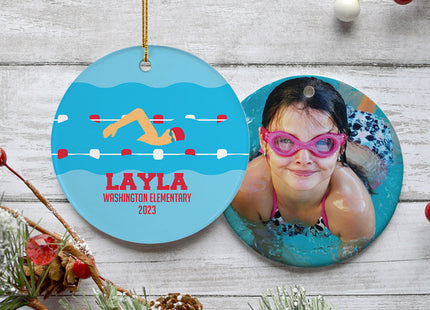 holiday personalized swimming christmas ornament – Christmas ornament, holiday tree decoration or gift
