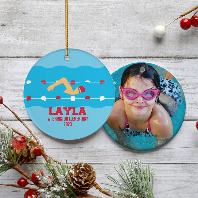 holiday personalized swimming christmas ornament – Christmas ornament, holiday tree decoration or gift