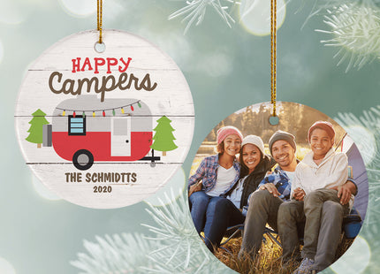 holiday personalized happy camper christmas ornament – Christmas ornament, holiday tree decoration or gift
