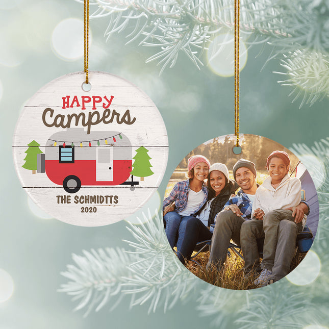 holiday personalized happy camper christmas ornament – Christmas ornament, holiday tree decoration or gift
