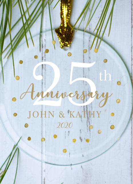 Personalized Gold Dots 25th Christmas Ornament by ORNAMENT SHOP EXCLUSIVE Personalized Glass Ornament