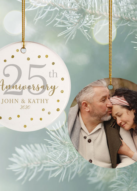 25th Anniversary Personalized Ceramic Round Photo Ornament - ORNAMENT EXCLUSIVE Personalized Ornament