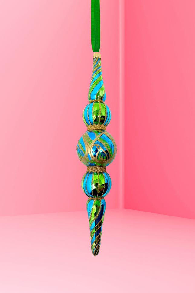 Stripes Icicle Glass Ornament