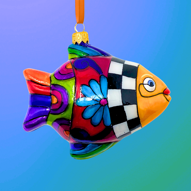 Talavera Fish Polish Glass Ornament