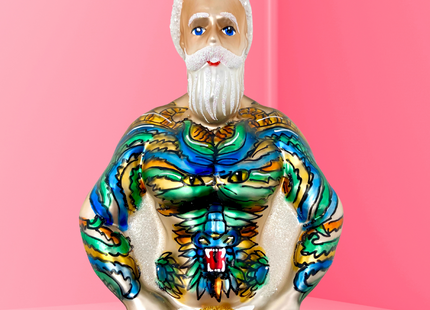 Tattoo Santa Glass Christmas Ornament