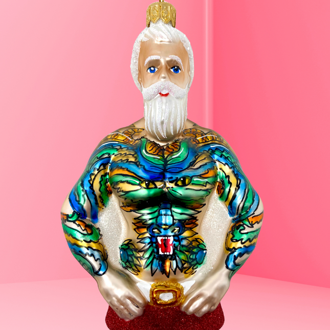 Tattoo Santa Glass Christmas Ornament