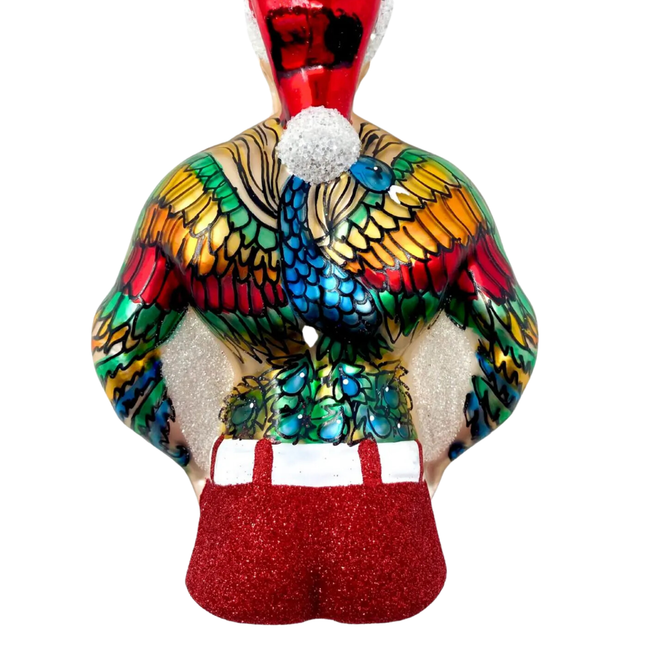 Tattoo Santa Glass Christmas Ornament