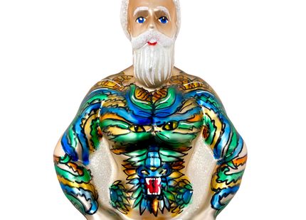 Tattoo Santa Glass Christmas Ornament