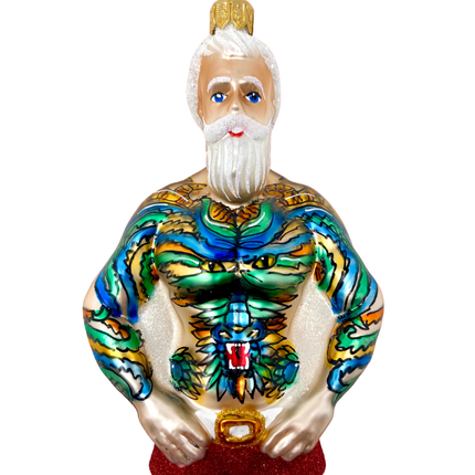 Tattoo Santa Glass Christmas Ornament