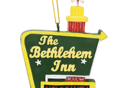 Personalized Bethlehem Inn Christmas ornament featuring a vintage-style Bethlehem Inn sign with a custom year on the star and a "No Vacancy" message.