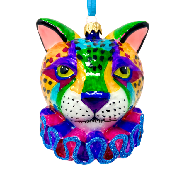 Technicolor Cheetah Glass Ornament
