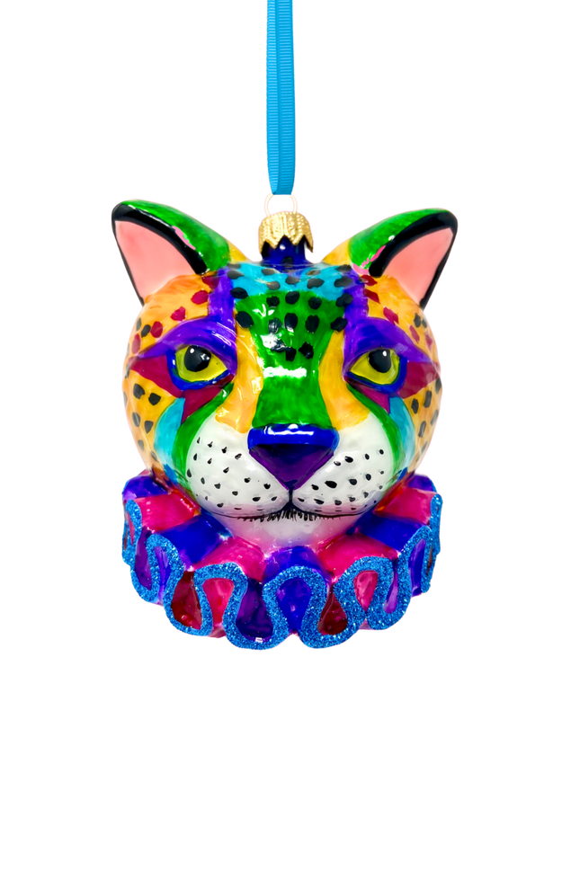 Technicolor Cheetah Glass Ornament
