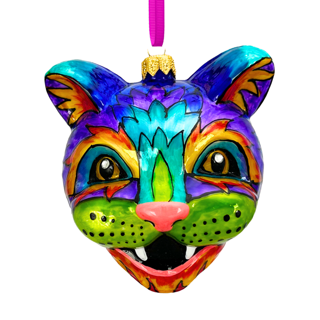 Technicolor Cat Polish Glass Ornament