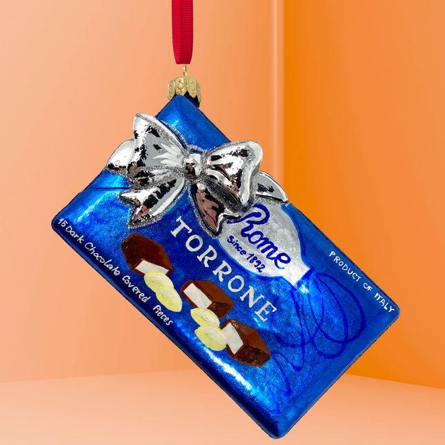 Blue Torrone Candy Box Polish Glass Ornament
