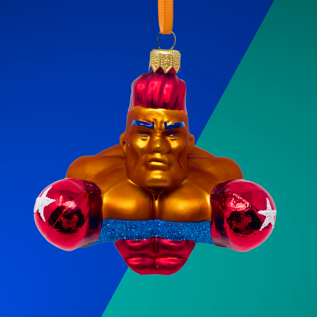 Knockout Boxer Glass Christmas Ornament (Tyson)
