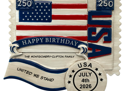 Personalized 250th Birthday USA Stamp Ornament