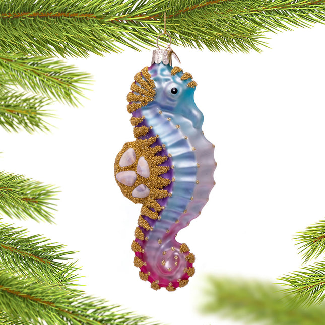 Blue and Gold Seahorse Ornament