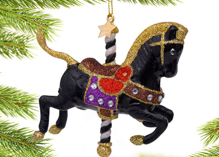 engraved black carousel horse christmas ornament – Christmas ornament, holiday tree decoration or gift